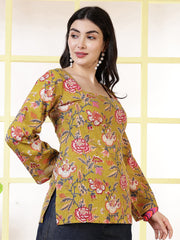 Women Mustard Printed Straight Tunic