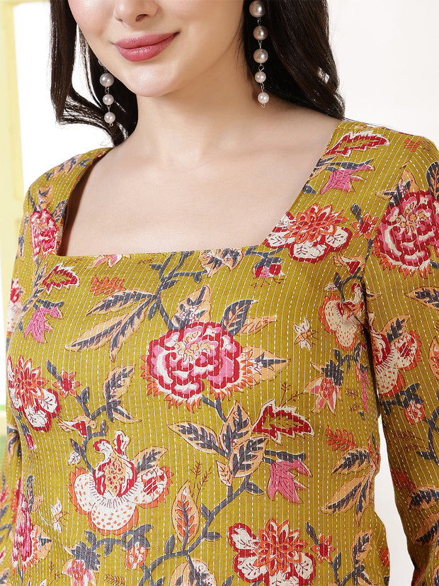Women Mustard Printed Straight Tunic