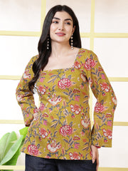 Women Mustard Printed Straight Tunic