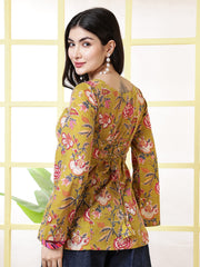 Women Mustard Printed Straight Tunic