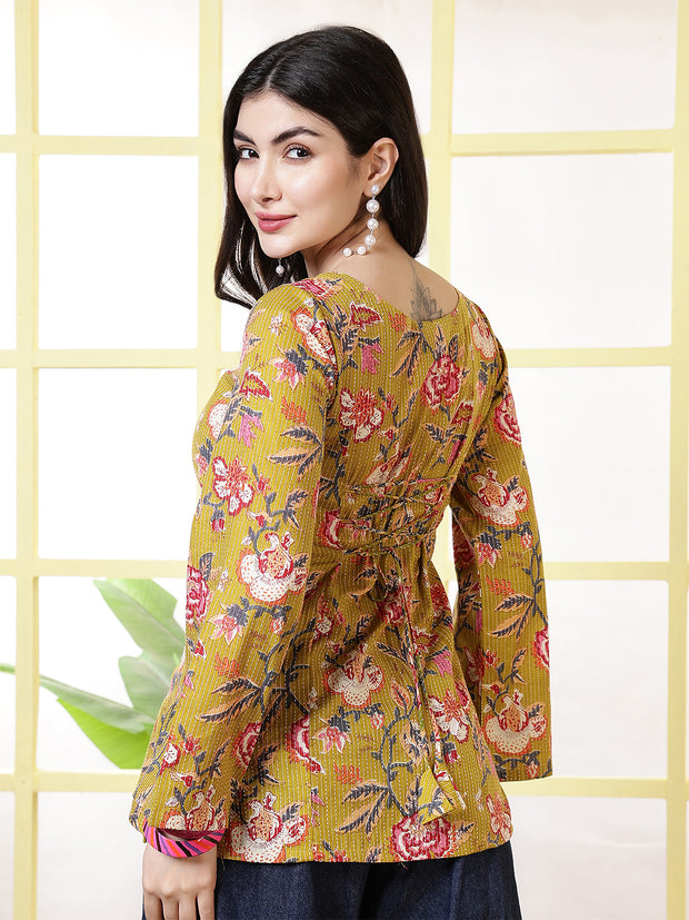 Women Mustard Printed Straight Tunic