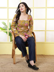 Women Mustard Printed Straight Tunic