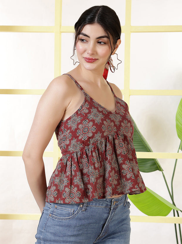 Women Maroon Printed Top