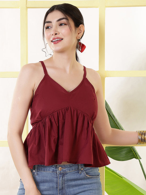 Women Maroon Solid Top