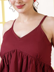 Women Maroon Solid Top