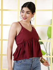 Women Maroon Solid Top