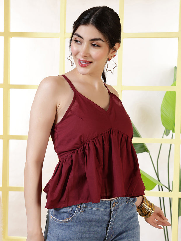 Women Maroon Solid Top