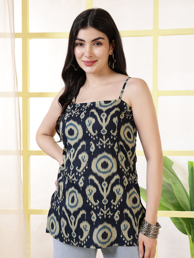 Women Navy Blue Printed Straight Tunic