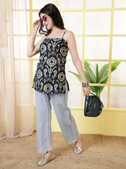 Women Navy Blue Printed Straight Tunic