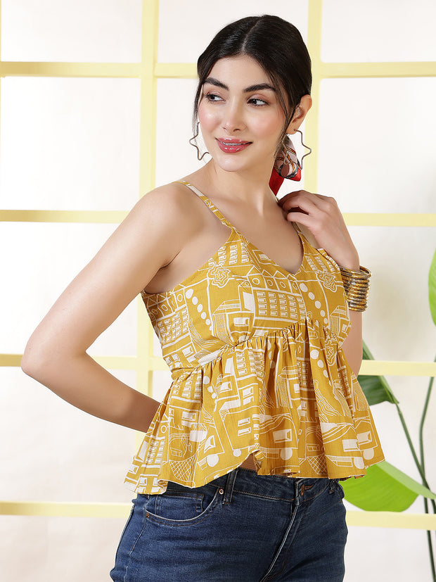 Women Yellow Printed Top