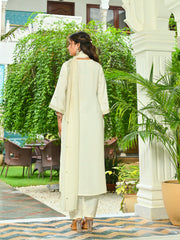 Off White Embroidered Kurta With Palazzo And Organza Dupatta
