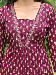 Wine Printed Straight Kurta & Palazzo With Dupatta for Women