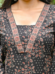 Black Printed Straight Kurta & Palazzo With Dupatta for Women