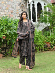 Black Printed Straight Kurta & Palazzo With Dupatta for Women