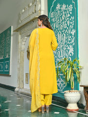 Yellow Embroidered Kurta With Palazzo And Organza Dupatta