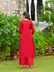 Maroon Solid Straight Kurta Set With Printed Dupatta for Women