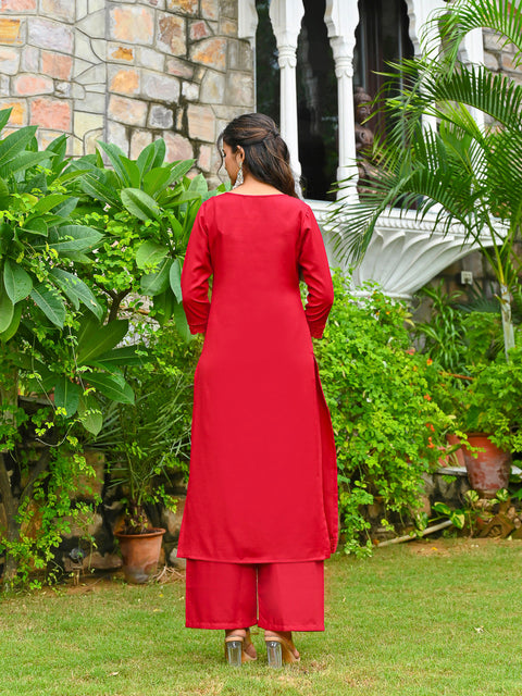 Maroon Solid Straight Kurta Set With Printed Dupatta for Women