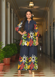 Blue Floral Printed Co-Ord Set for Women