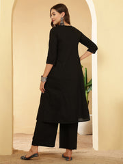 Black Printed Two Piece Cotton Co-ord Set for Women