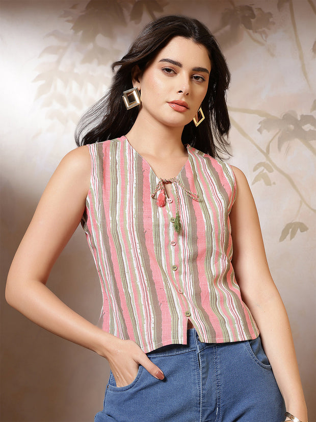Multicolor Printed Straight Crop Top