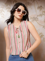 Multicolor Printed Straight Crop Top