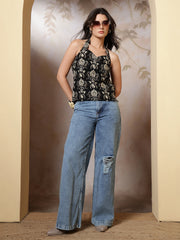 Women Black Printed Top