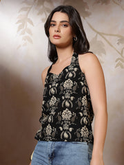 Women Black Printed Top