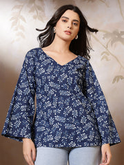Women Blue Printed Straight Tunic