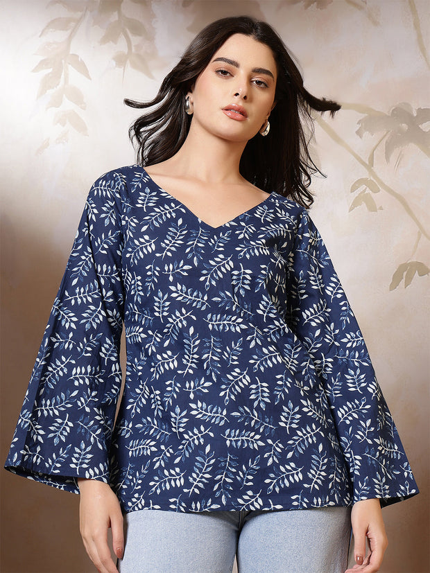 Women Blue Printed Straight Tunic