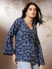 Women Blue Printed Straight Tunic