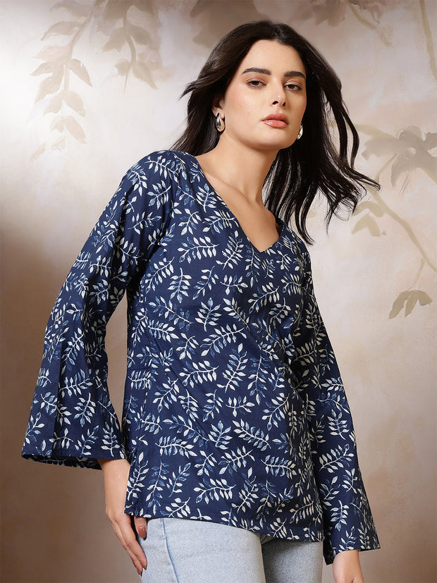 Women Blue Printed Straight Tunic