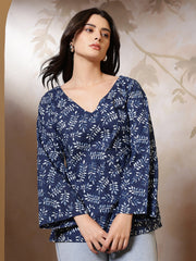 Women Blue Printed Straight Tunic