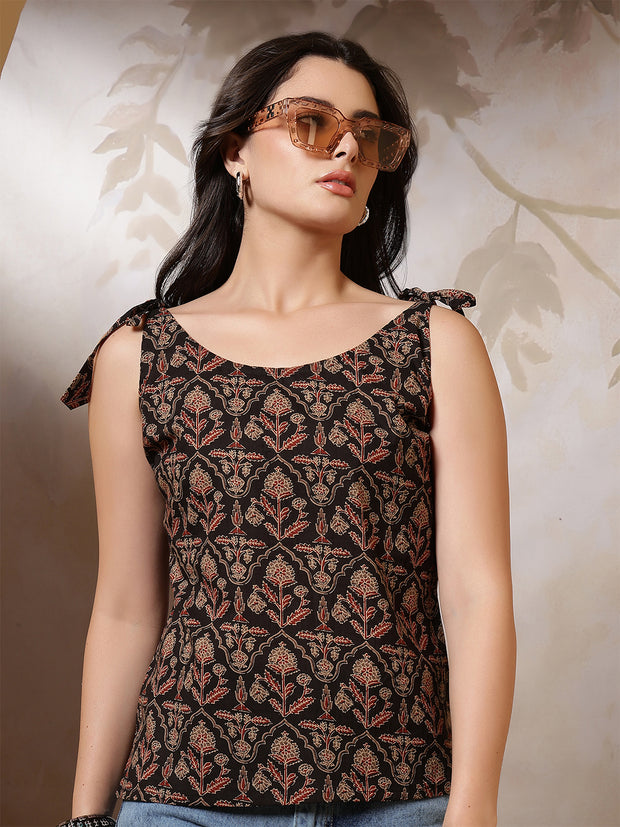 Women Black Printed Top
