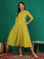 Green Solid Casual Wear Dress for Women