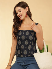 Women Navy Blue Printed Top