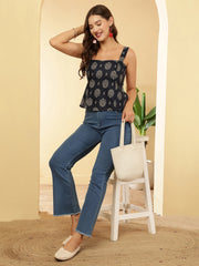 Women Navy Blue Printed Top