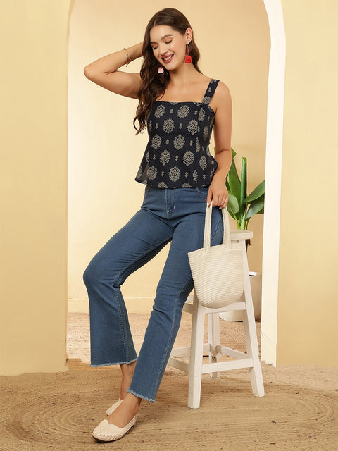 Women Navy Blue Printed Top