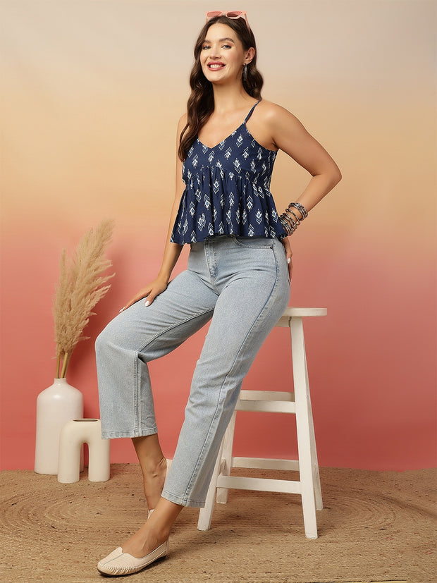 Women Blue Printed Top