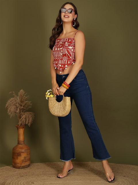 Women Rust Printed Top
