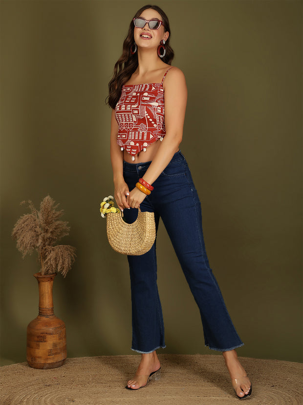 Women Rust Printed Top