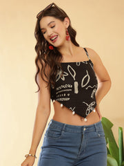 Women Black Printed Top