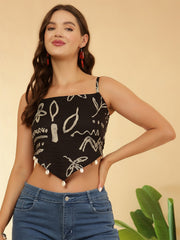 Women Black Printed Top