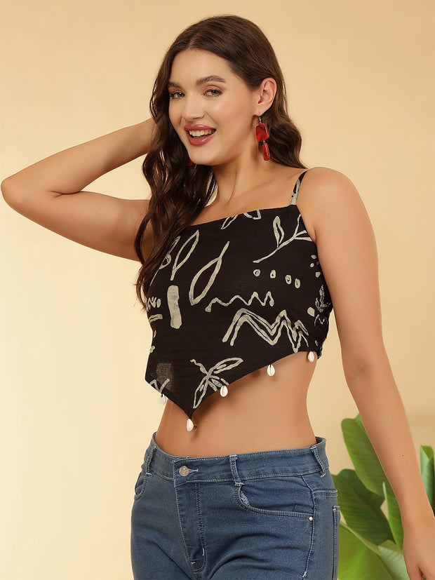 Women Black Printed Top