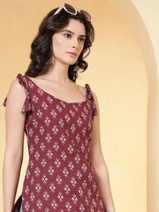 Burgundy Printed Stylish Back Straight Sleeveless Kurta