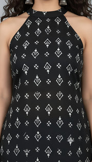 Black Printed Stylish Back Straight Sleeveless Kurta