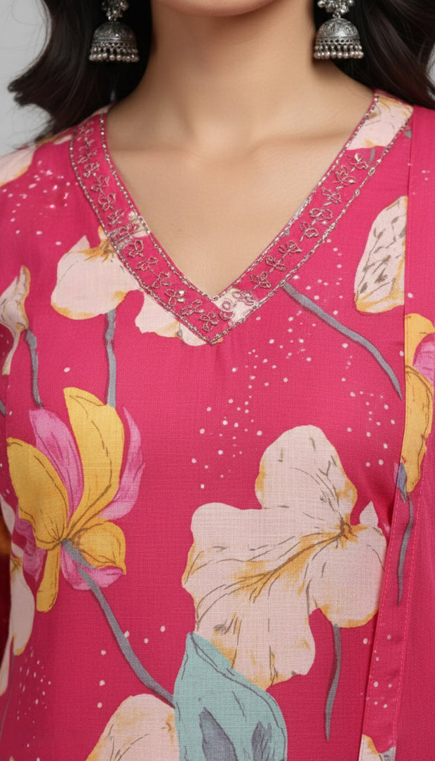 Pink Printed Straight Kurta Set With Dupatta for Women