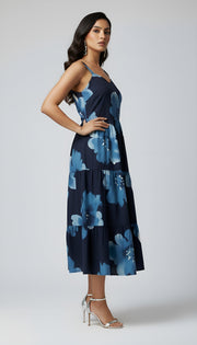 Navy Blue Floral Printed Dress for Women