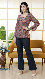 Women Maroon Printed Straight Tunic