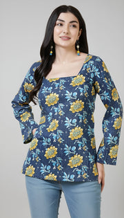 Women Blue Printed Straight Tunic
