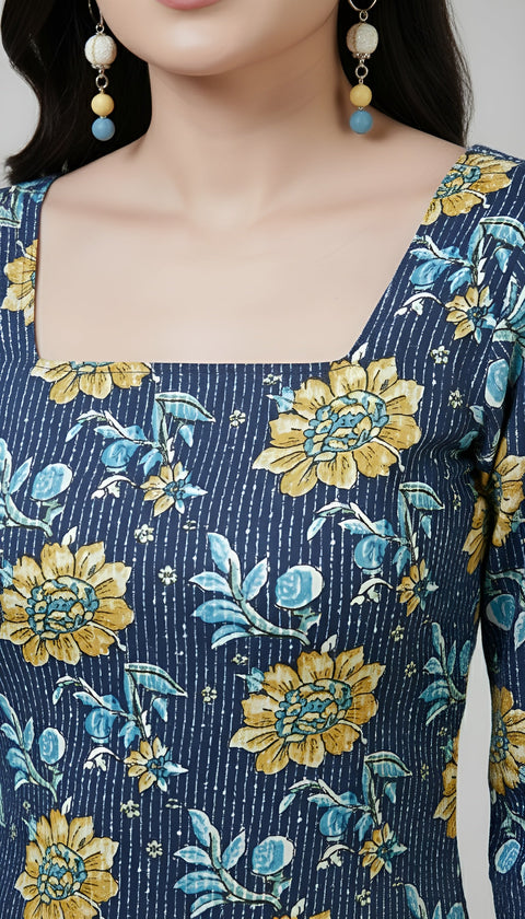 Women Blue Printed Straight Tunic